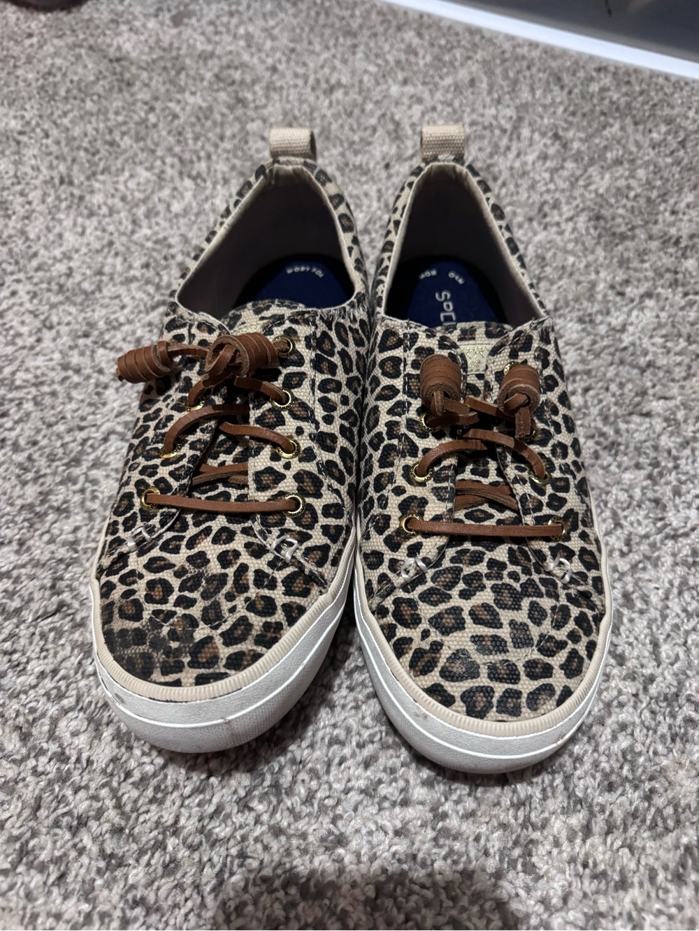 Sperry Leopard Print Sneakers with Brown Accents